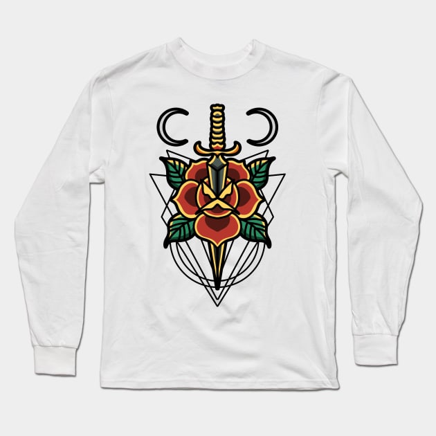 rose and dagger tattoo Long Sleeve T-Shirt by donipacoceng